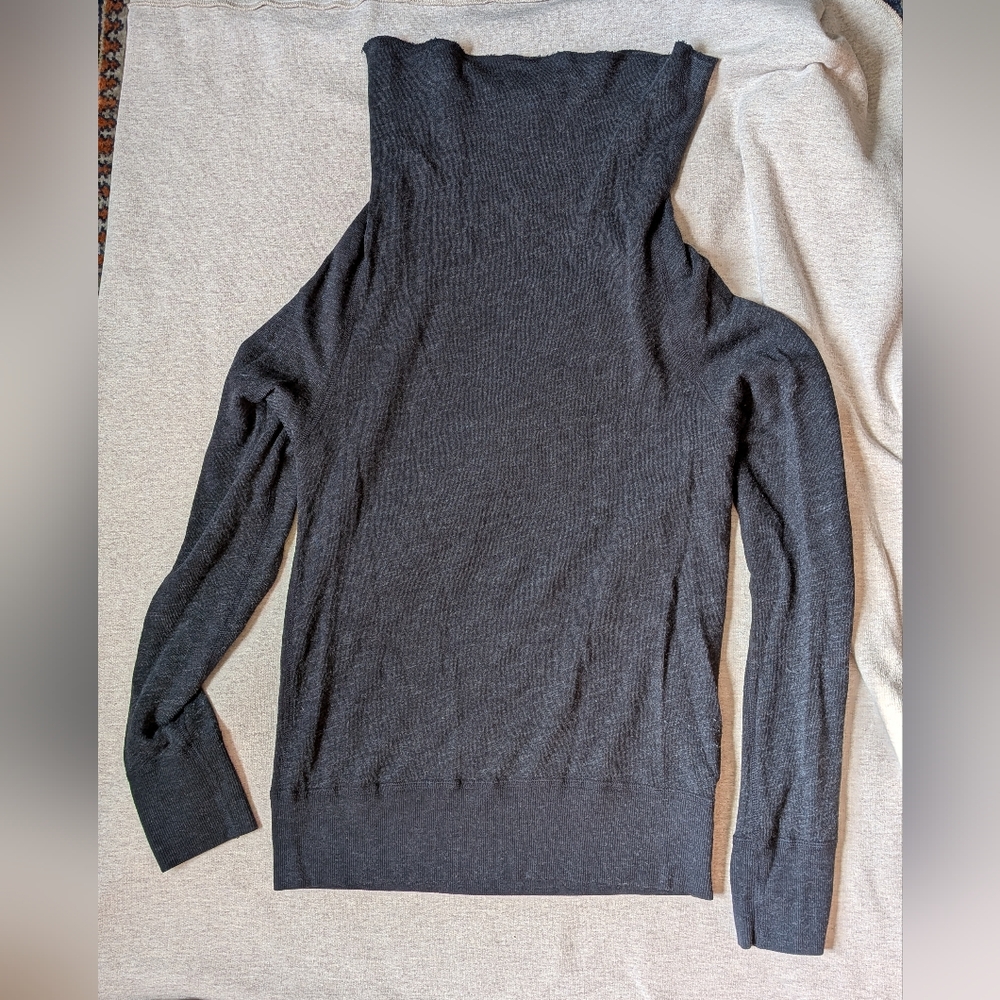 James Perse Charcoal Heather Dark Gray Stretch Modal Soft Cotton Cowl neck 0 XS